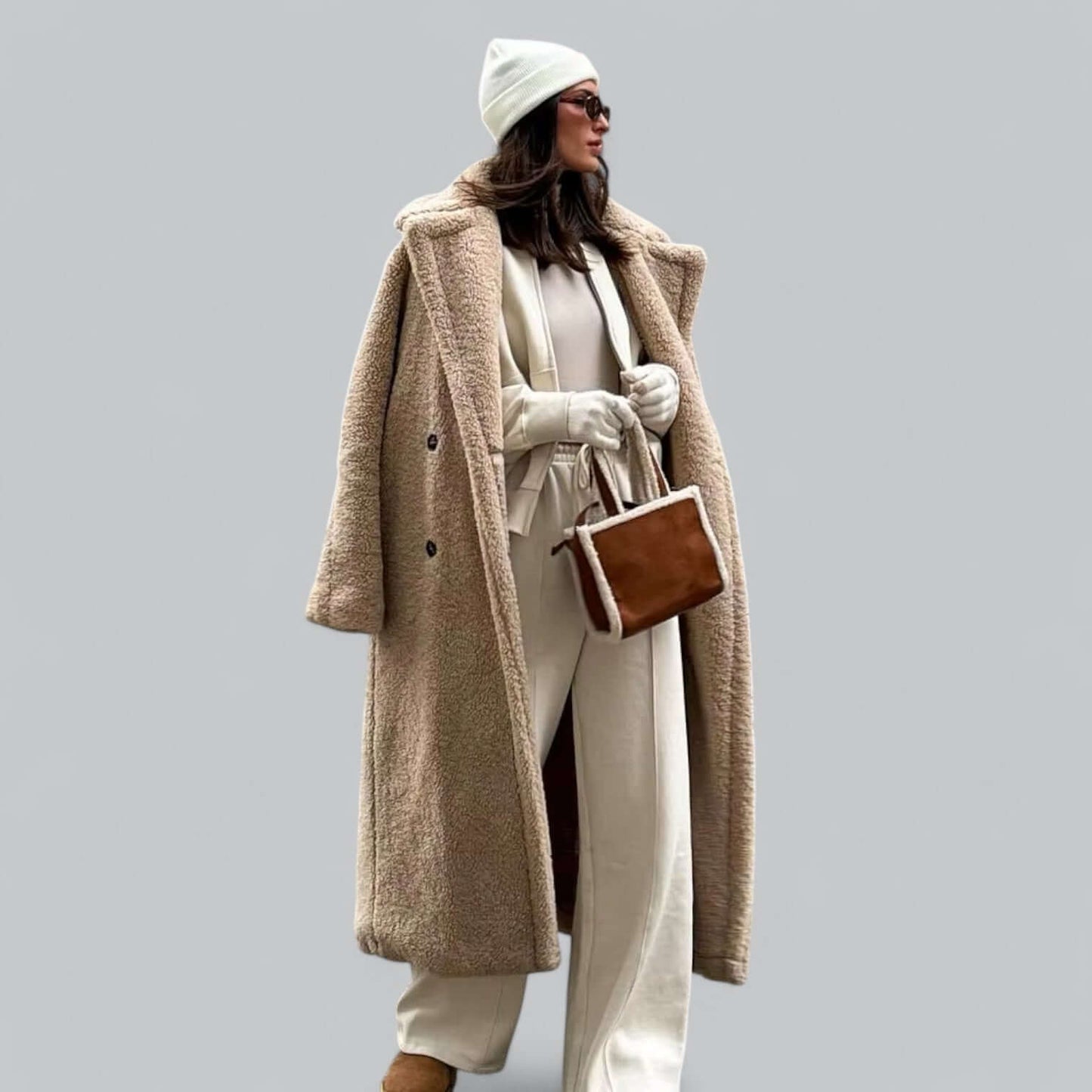 WW | Damen Teddy Kunstfell Lange Jacke