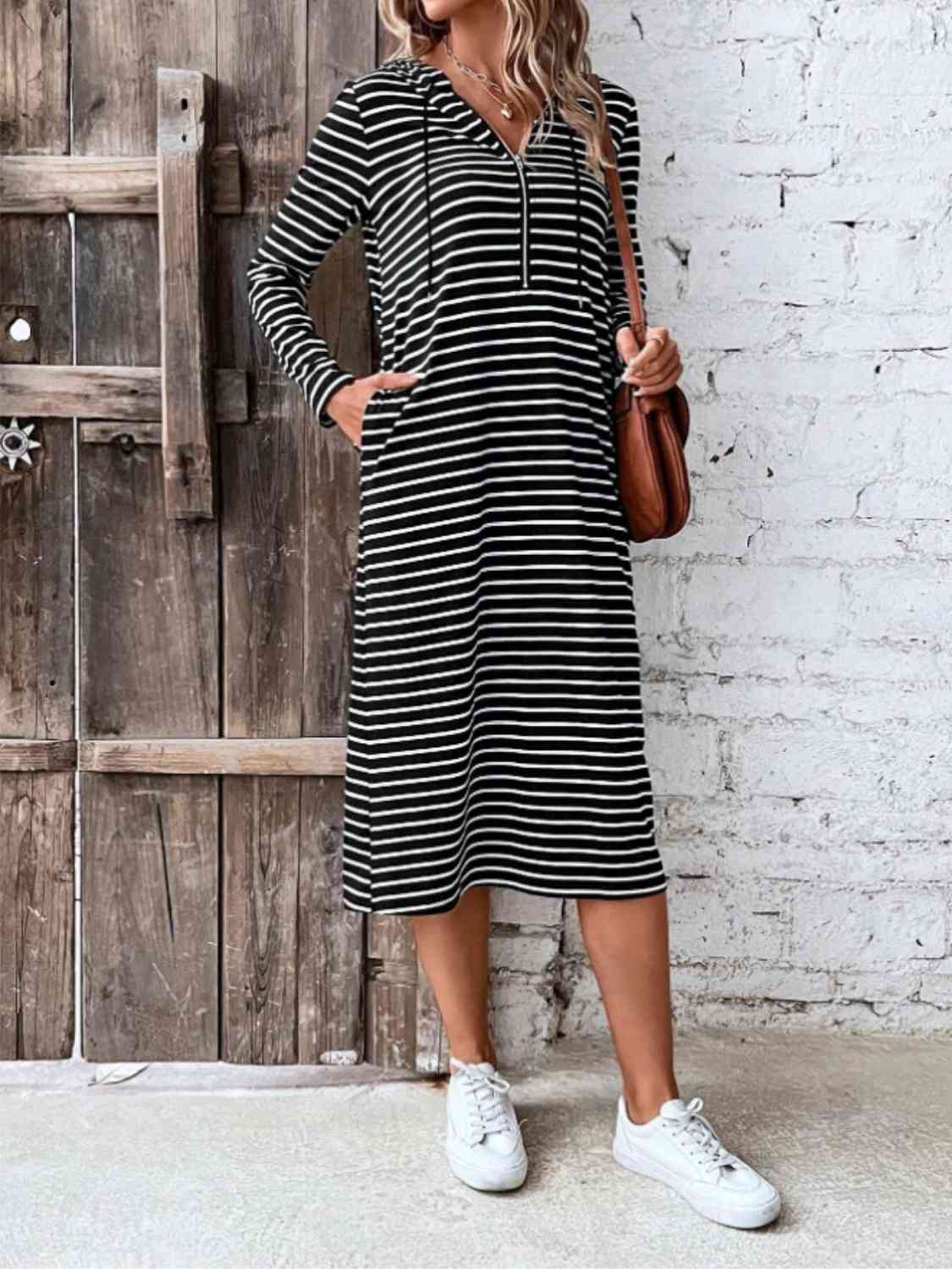 WW | Striped Zip-Front Hoodie Dress
