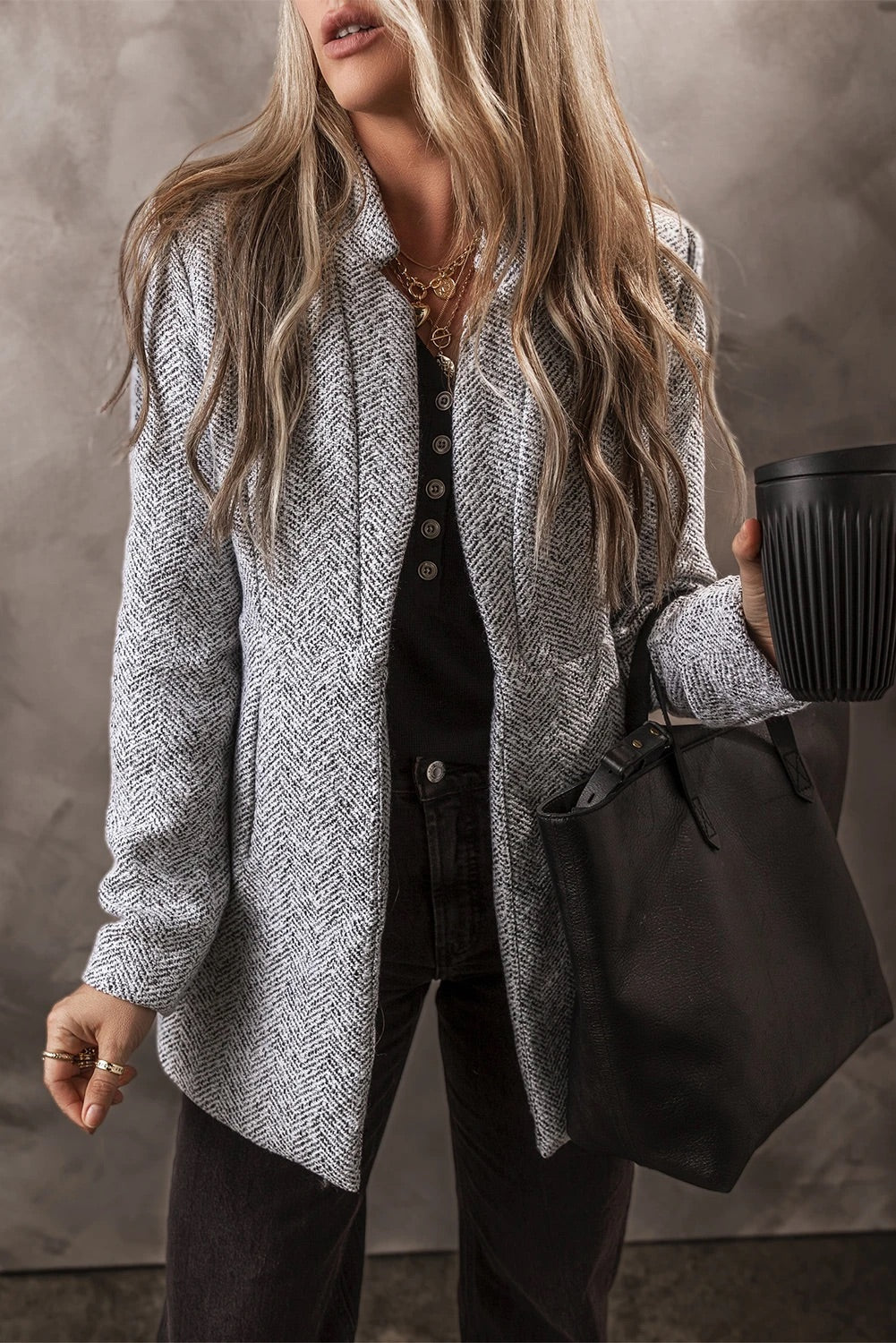 WW | Gray Lapel Collar Jacket with Pockets