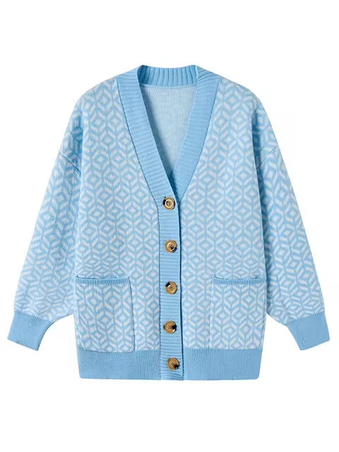 WW | Cozy knitted cardigan with geometric pattern and button placket