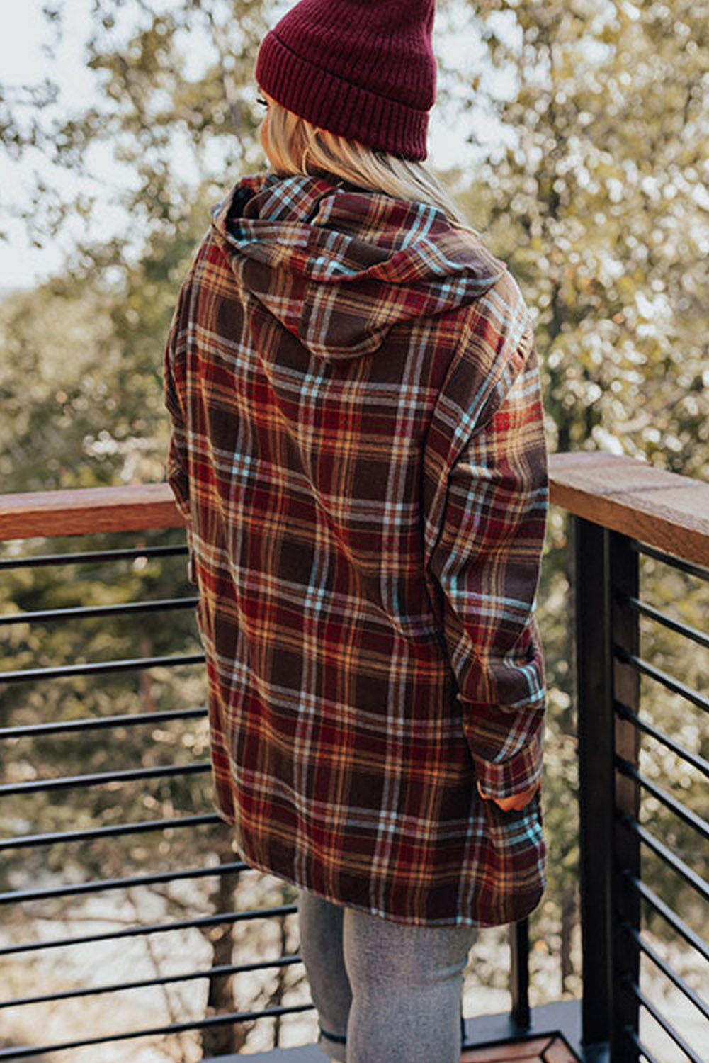 WW | Fiery Red Plus-Size Plaid Kangaroo Pocket Drawstring Hoodie