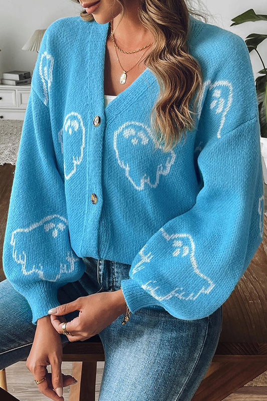 WW | Cozy Halloween ghost knit sweater with button placket