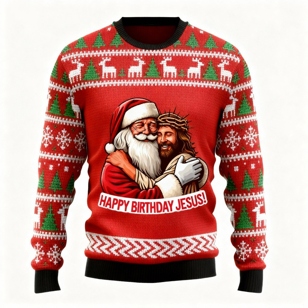 WW | Santa & Jesus Pattern Design Pullover - Ugly & Cozy Unisex Pullover