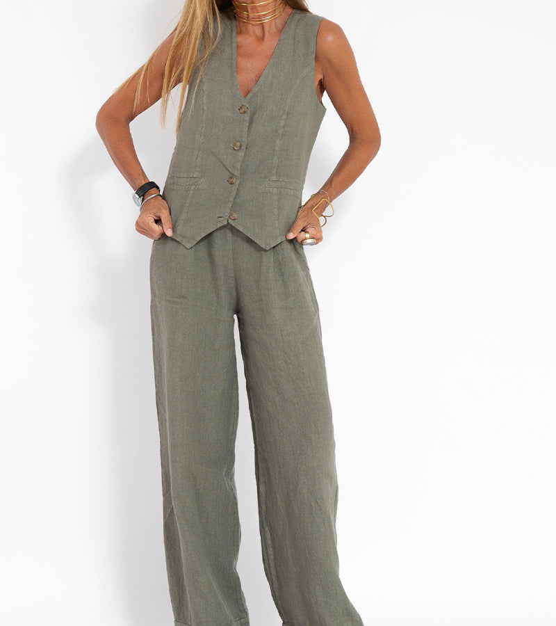 WW | Knopf-Weste & Weit Geschnittene Hose Set