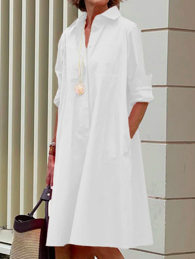 WW | Hemdblusenkleid Mit Umlegekragen & Dreiviertelärmel