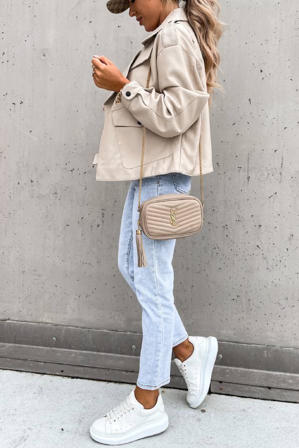 WW | Leder Revers Taschen Britischer Stil Kurzjacke