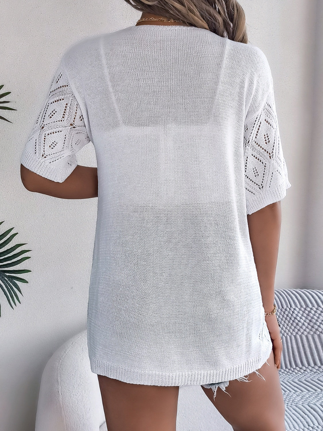WW | Durchbrochene Offene Front Halbarm-Cardigan