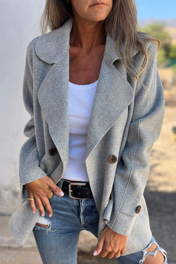 WW | Farbe Revers Langarm Knopf Freizeitjacke