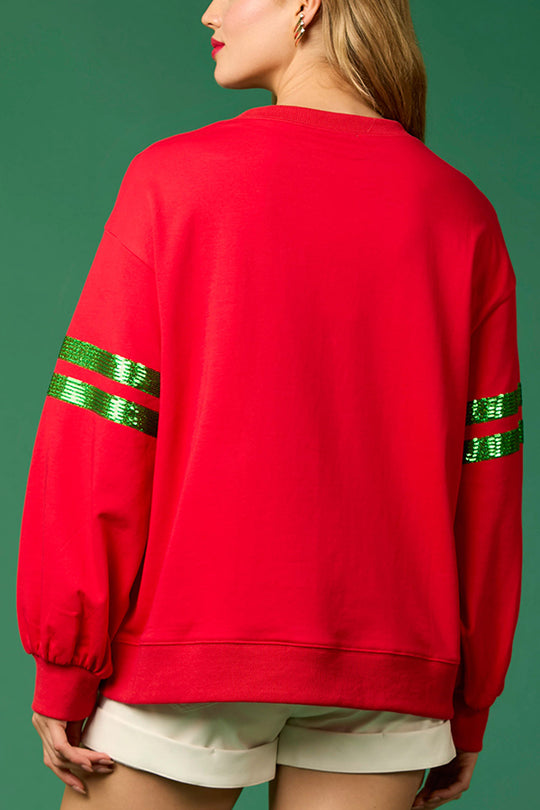 WW | Christmas Sequin Round Neck Casual Sweatshirt