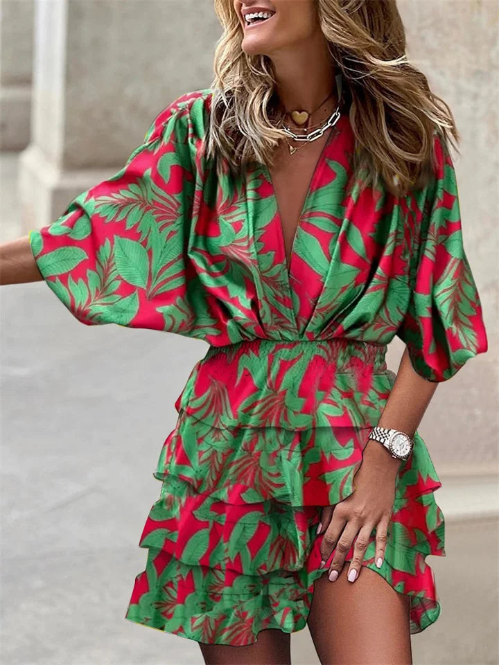 Sofia - Printed Dress with Flounce Skirt