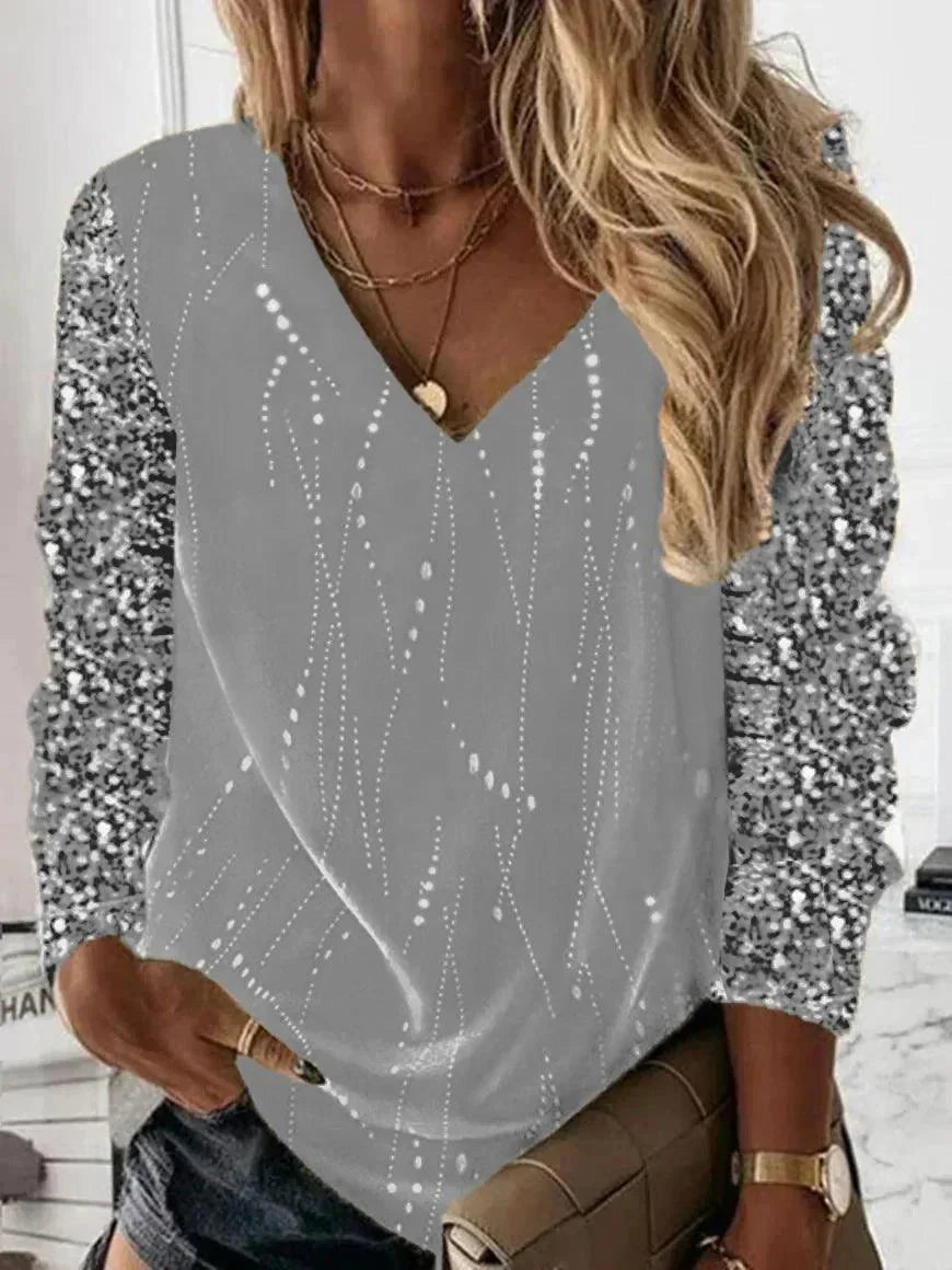 WW | Elegant V-Neck Shirt With Shimmering Sleeves