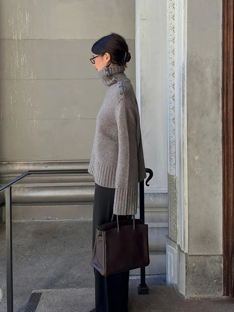WW | Cozy sweater with button-up stand-up collar and relaxed fit