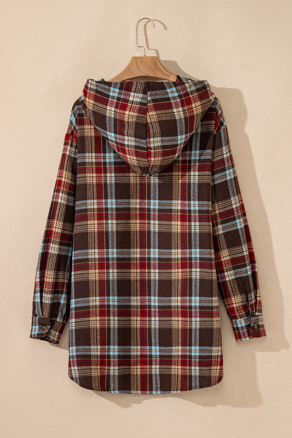 WW | Fiery Red Plus-Size Plaid Kangaroo Pocket Drawstring Hoodie