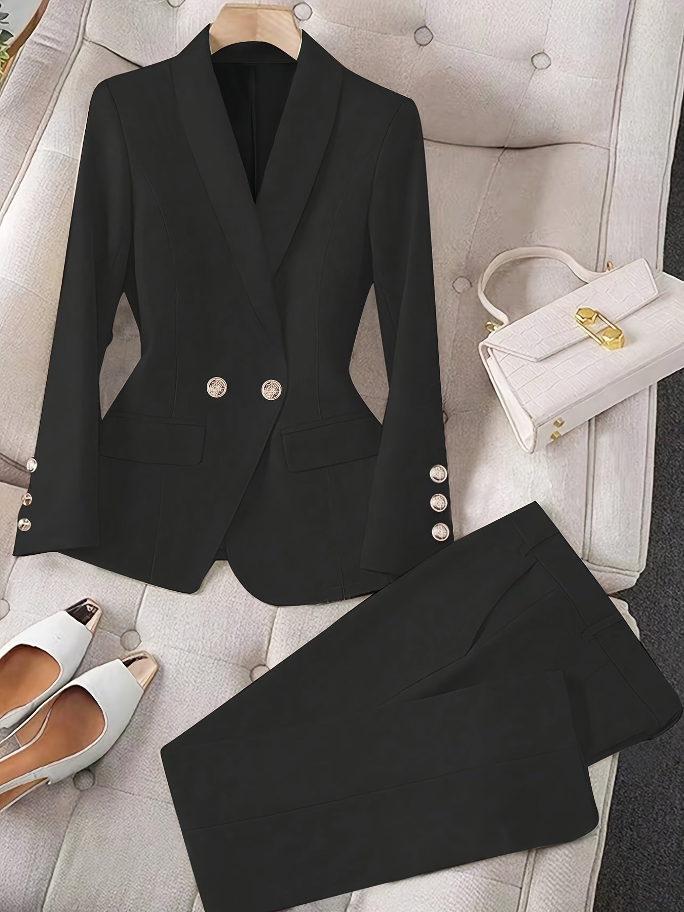 WW |  Einfarbiges Zweiteiliges Blazer Und Hosen Outfit Set Für Damen - Ideal für formelle Anlässe