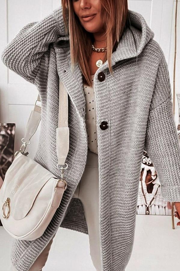 WW | Strickjacke mit Knopfverschluss und Kapuze