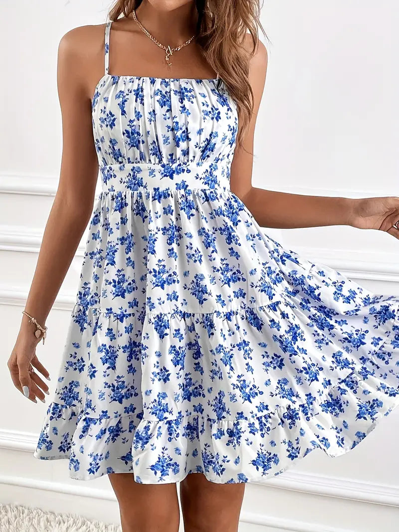 WW | Blumenmuster Rüschen Ärmelloses Cami Kleid