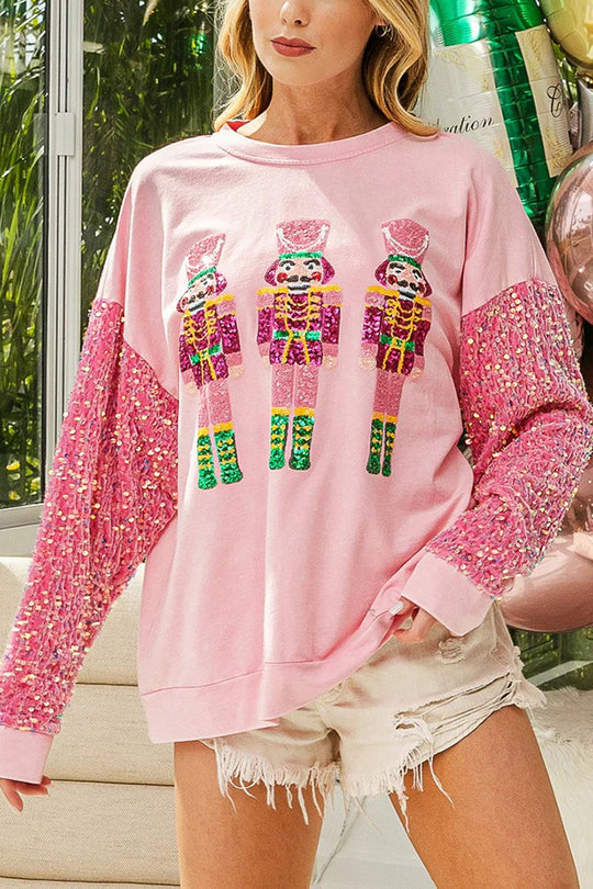 WW | Weihnachten Lässig Locker Rundhals Pailletten Ärmel Sweatshirt
