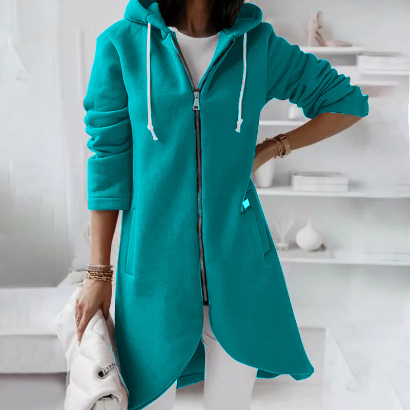 WW | Hoodie Relaxed Fit Zipper Cotton Blend Medium Length