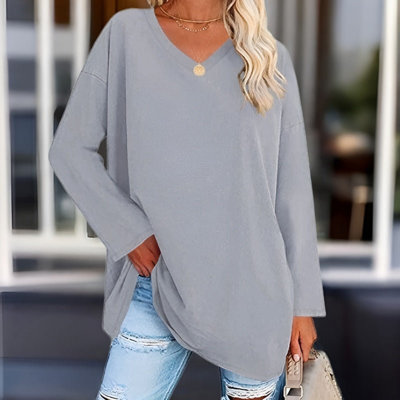 WW | Trendiger V-Ausschnitt-Pullover mit langen Ärmel