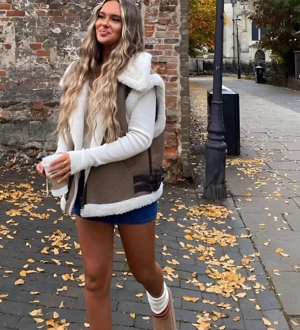 WW | Sleeveless Faux Fur Leather Jacket for Women - Perfect for Casual Days