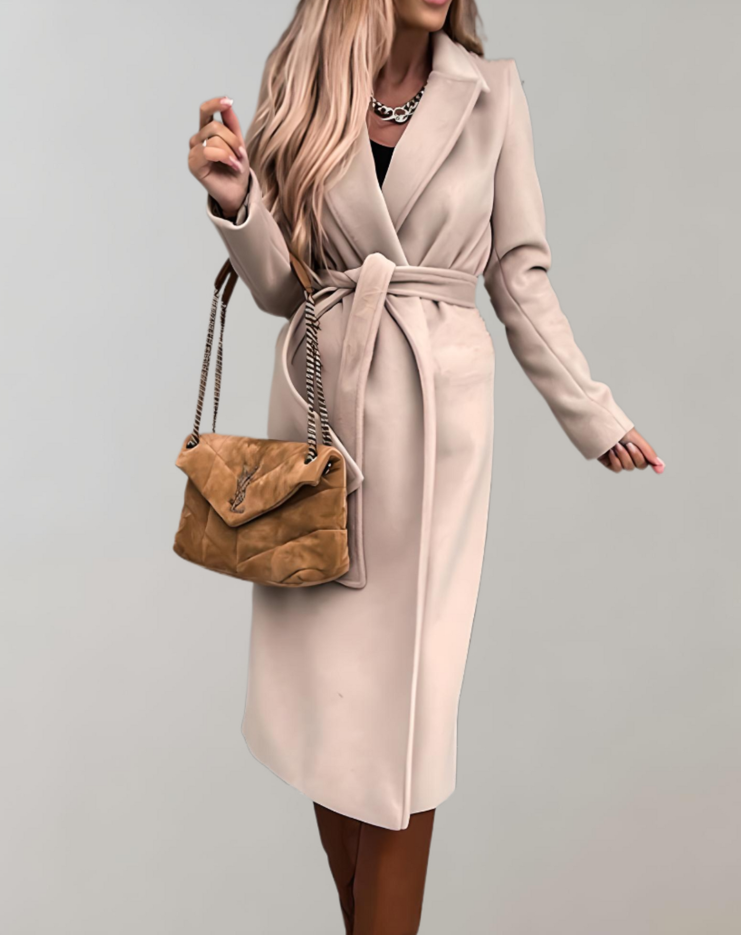 Long Autumn Jacket for Women with Belted Jacket