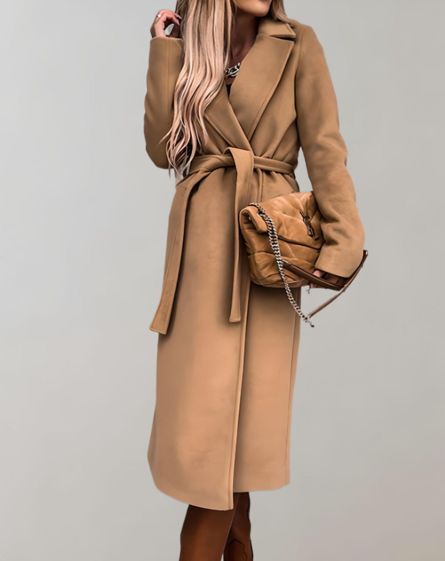 Long Autumn Jacket for Women with Belted Jacket