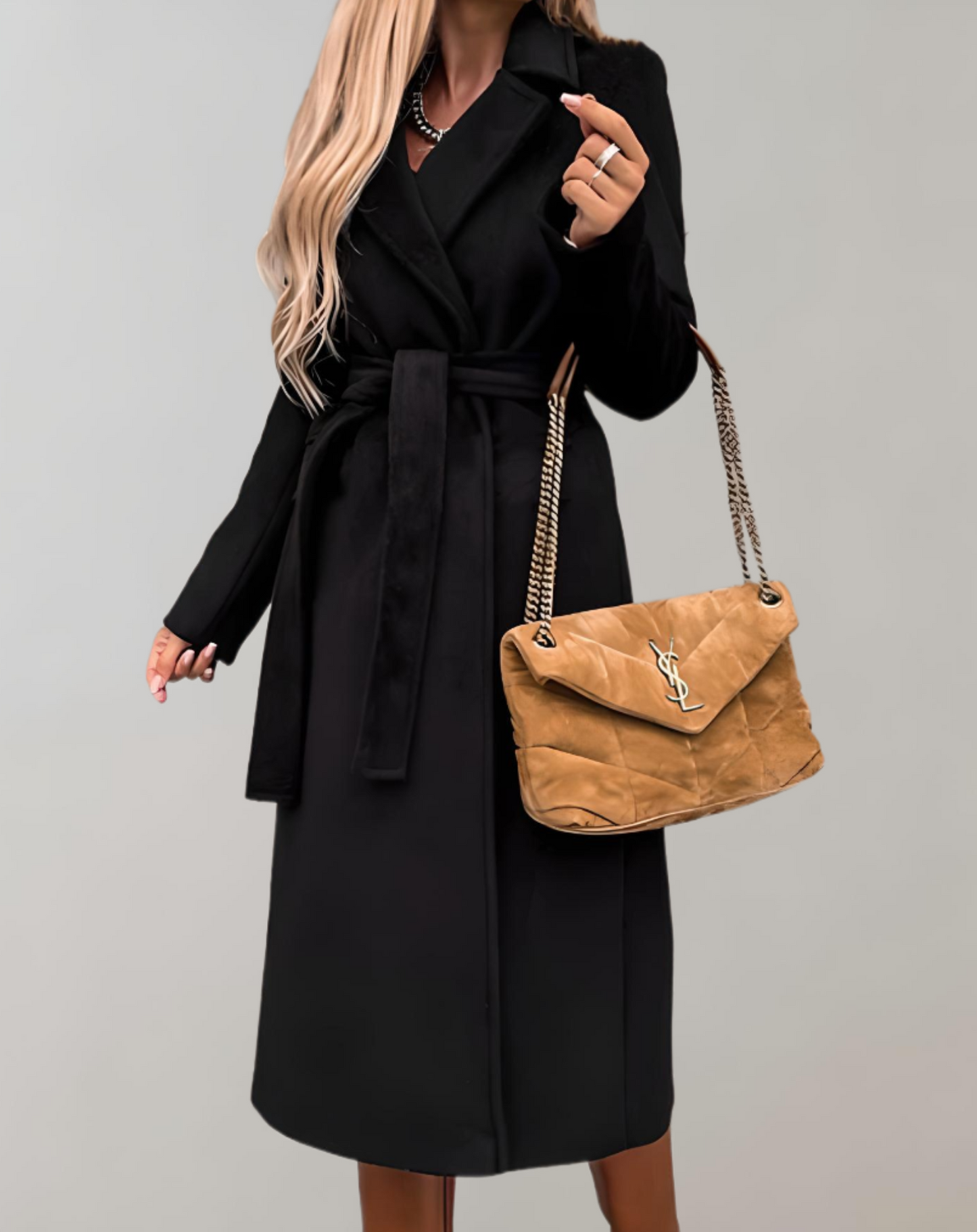 Long Autumn Jacket for Women with Belted Jacket
