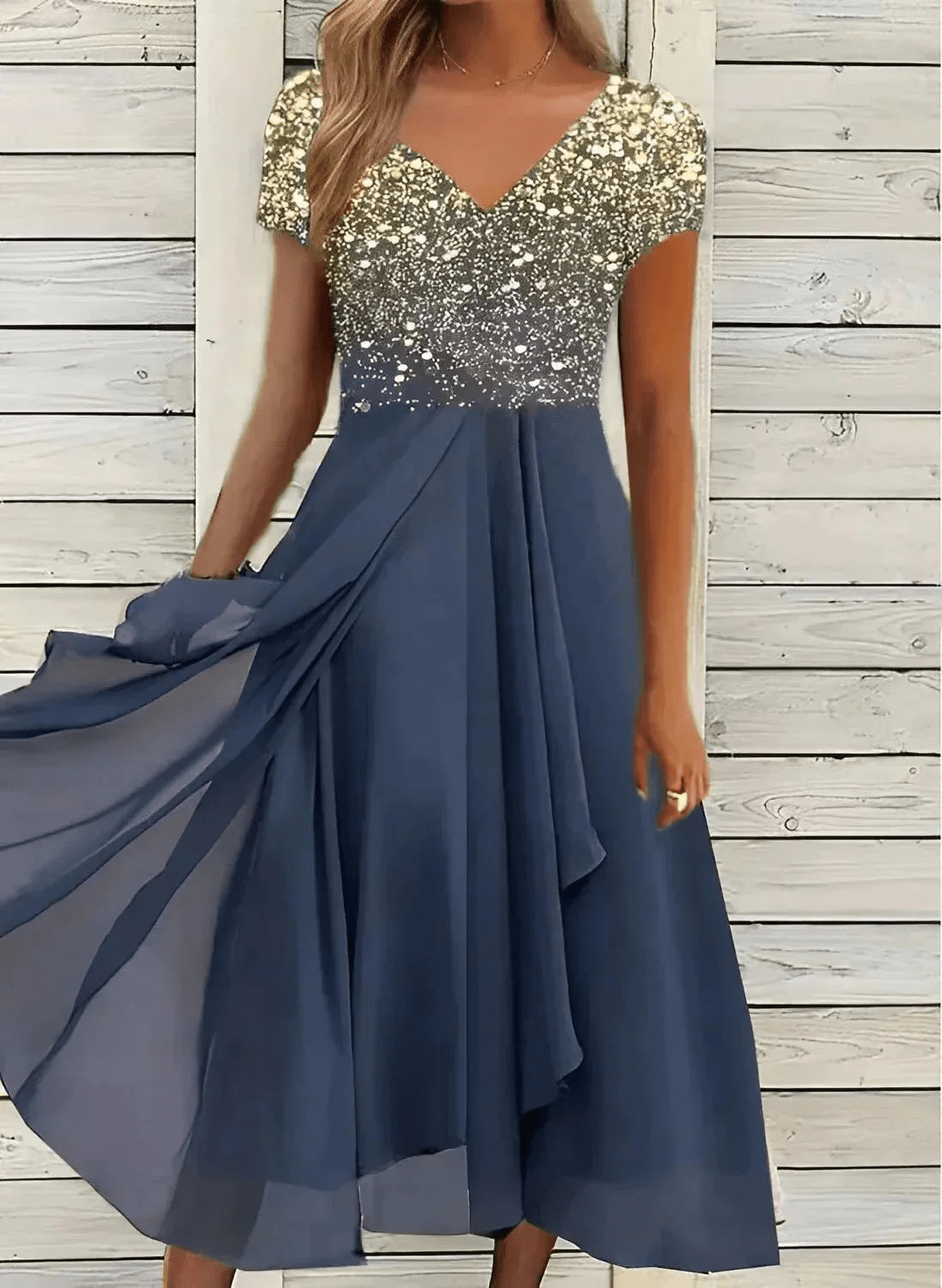 WW | Elegante Chiffon Festkleid Damen Midi Kleid