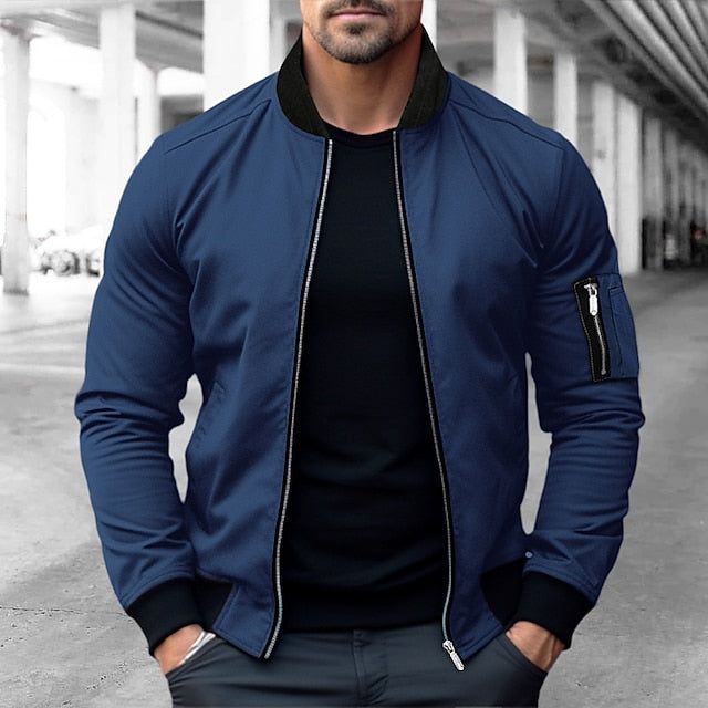 WW | Men's Winter Bomber Jacket with Front Zip and Ribbed Cuffs