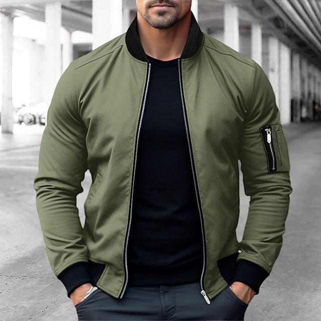WW | Men's Winter Bomber Jacket with Front Zip and Ribbed Cuffs