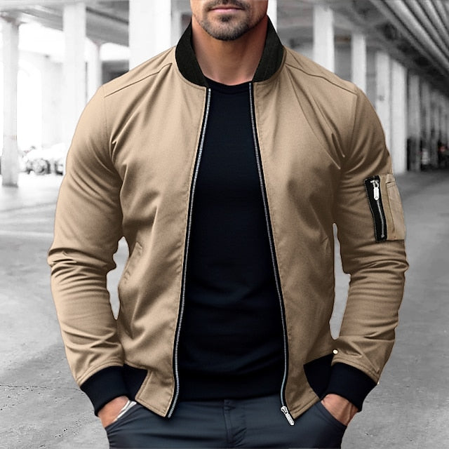WW | Men's Winter Bomber Jacket with Front Zip and Ribbed Cuffs