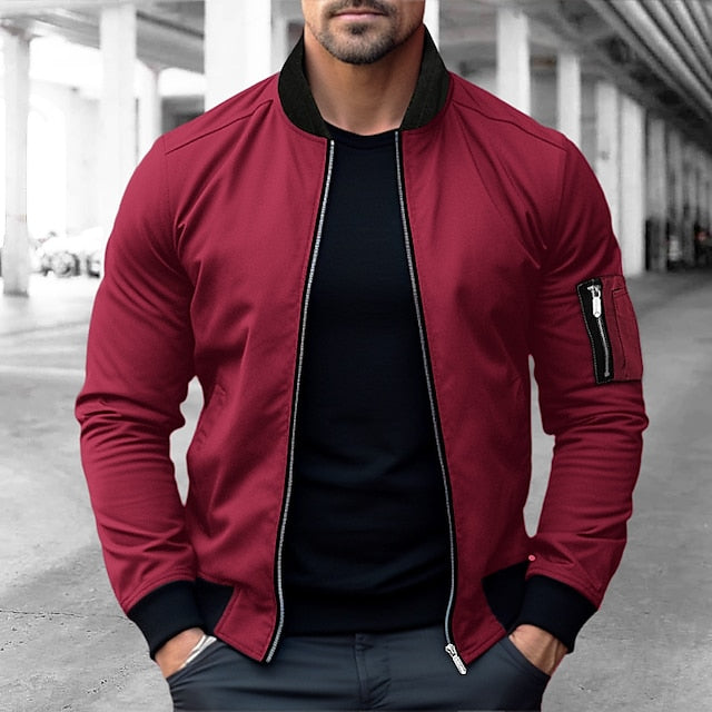 WW | Men's Winter Bomber Jacket with Front Zip and Ribbed Cuffs