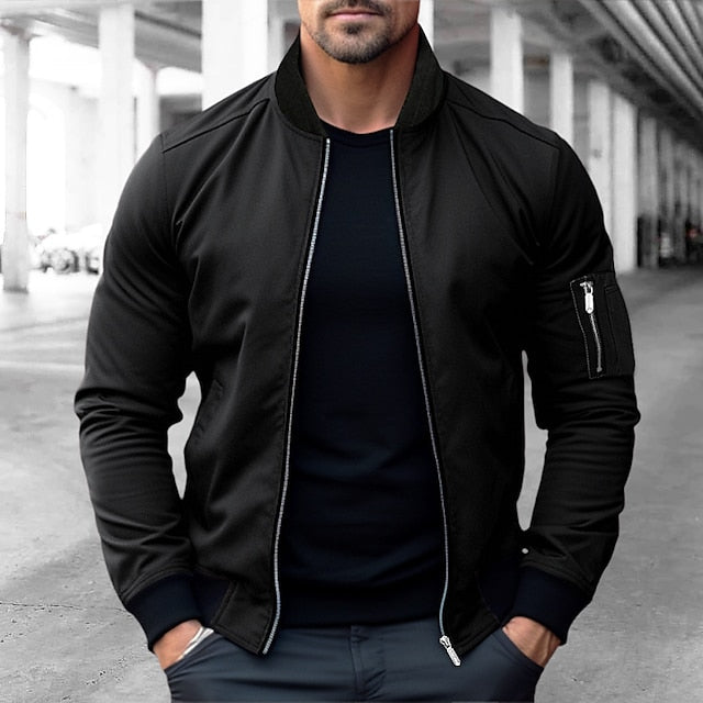 WW | Men's Winter Bomber Jacket with Front Zip and Ribbed Cuffs