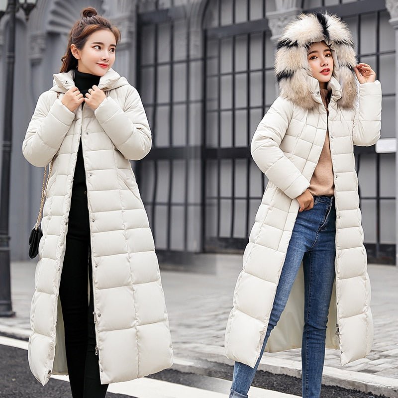 WW | Lange Daunenjacke Gepolstert Und Winddicht Abnehmbare Kapuze Mit Kunstfell Warm Und Bequem