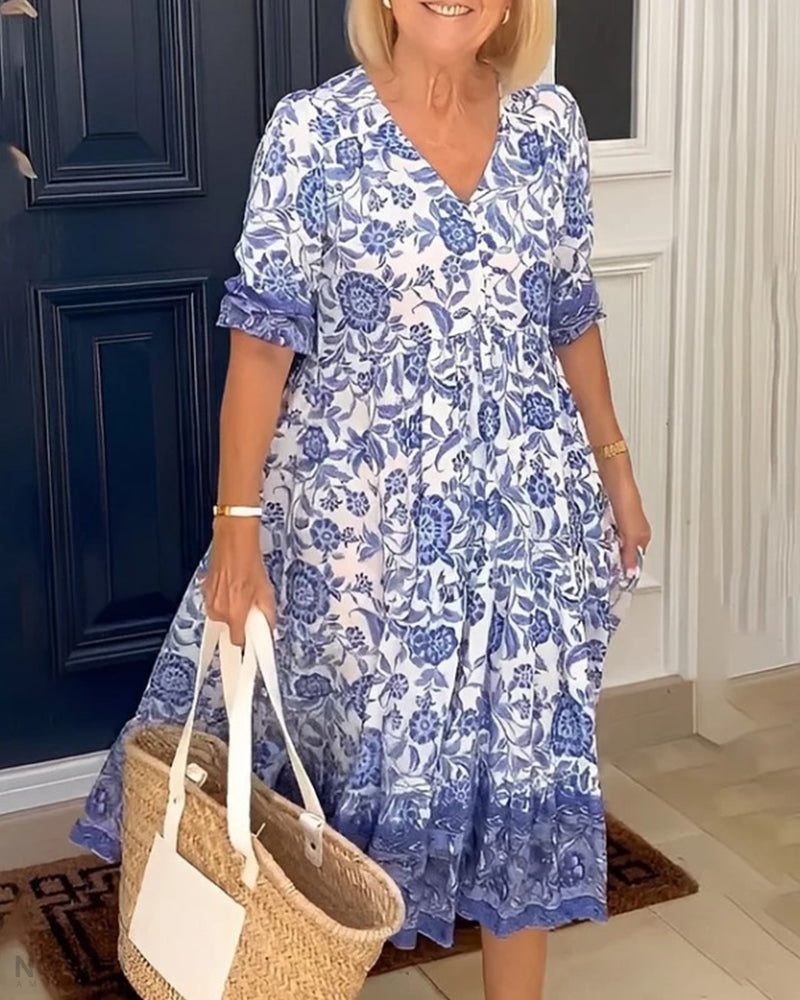 Evelyn - Elegant Floral V-Neck Dress