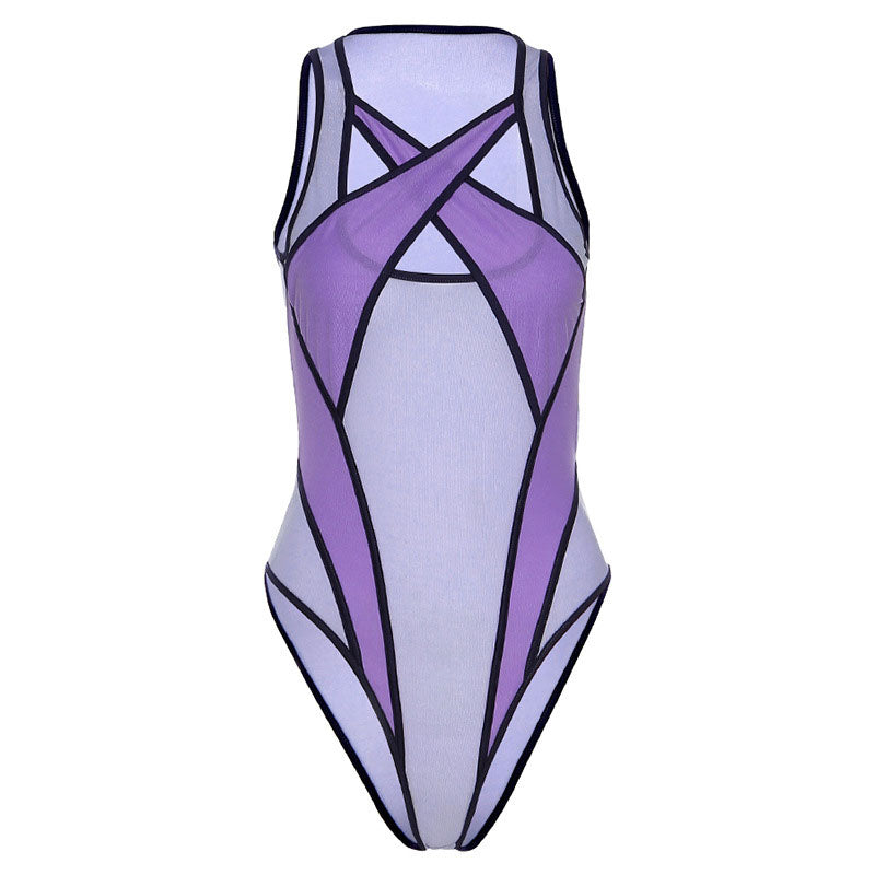 WW | Athletic Contrast Strap Crisscross Mesh Bodysuit