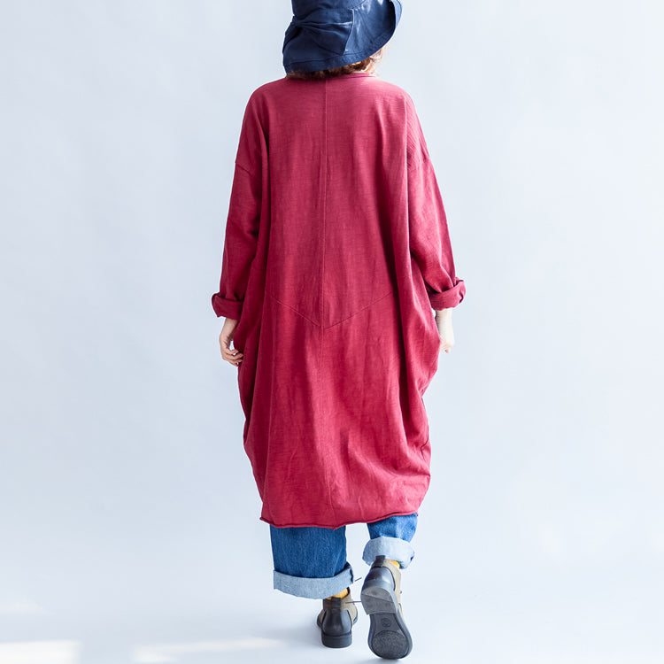WW | rote lässige Baumwollmäntel oversized O-Ausschnitt langärmlige Cardigans
