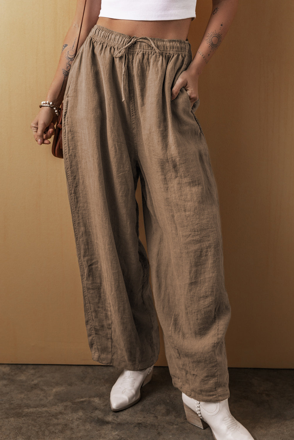 WW | Palm Cotton Linen Wide Leg Trousers For Women
