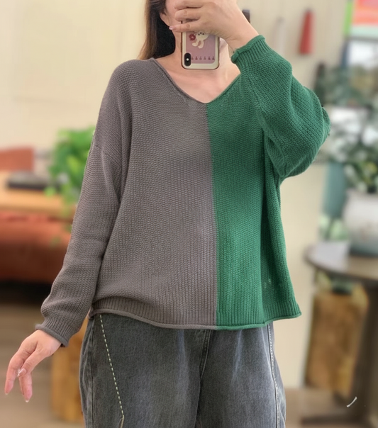 WW | Farbblock Pullover Lässig Fit Lange Ärmel