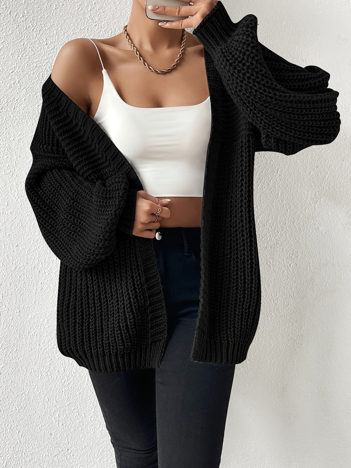 WW | Cozy Chunky Knit Drop-Shoulder Cardigan for Women - Perfect for Relaxed Days