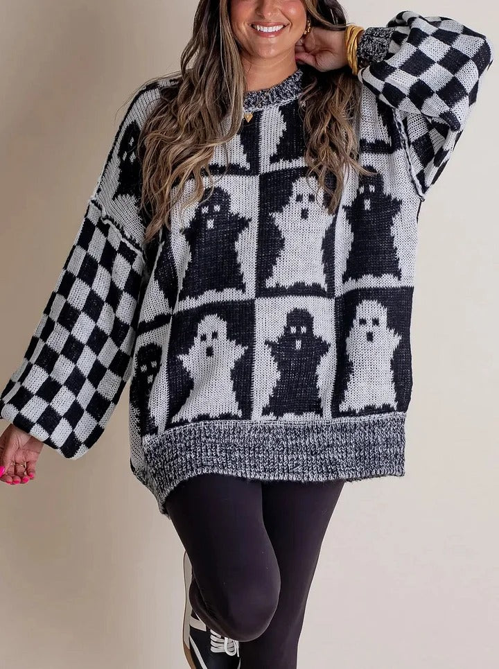 WW | Halloween Checkered Knit Sweater