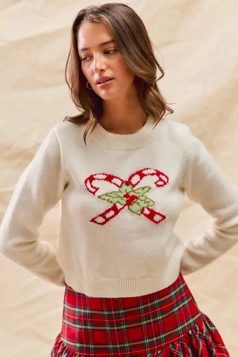 WW | Cozy Christmas Candy Cane Short Sweater