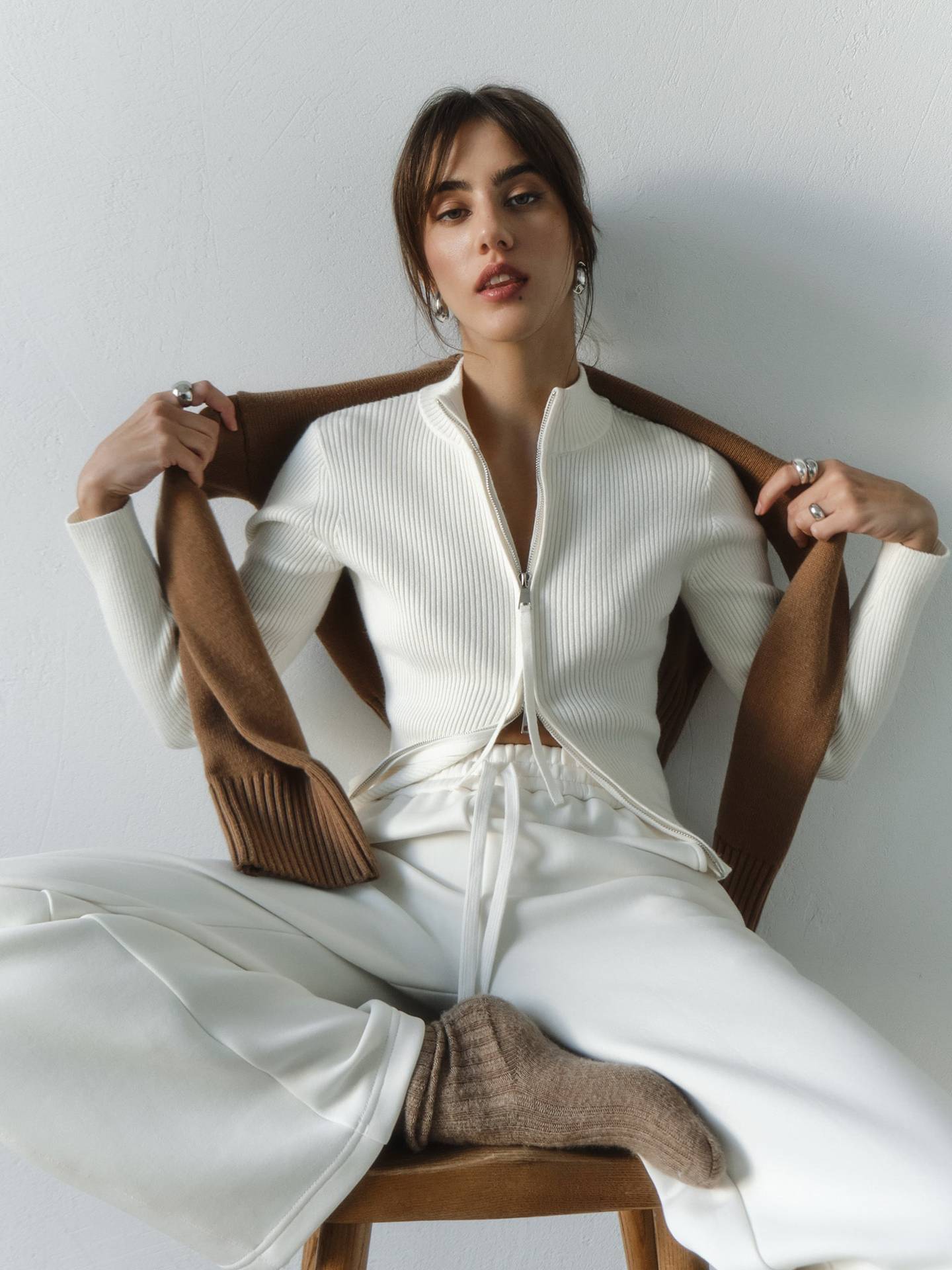 WW | Cozy ribbed knit sweater with high zip detail