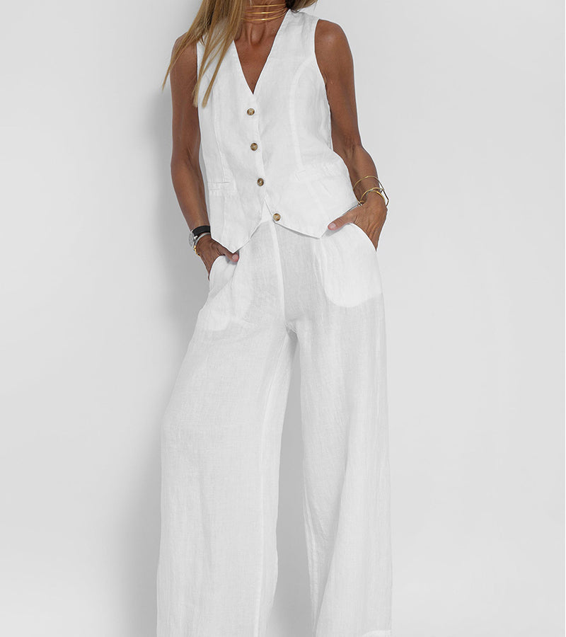 WW | Knopf-Weste & Weit Geschnittene Hose Set