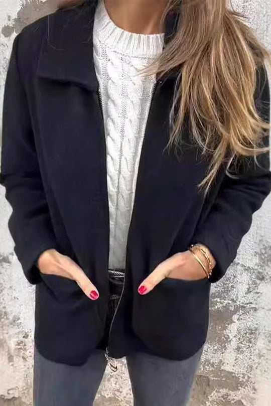 WW | Color Lapel Zipper Pocket Casual Jacket