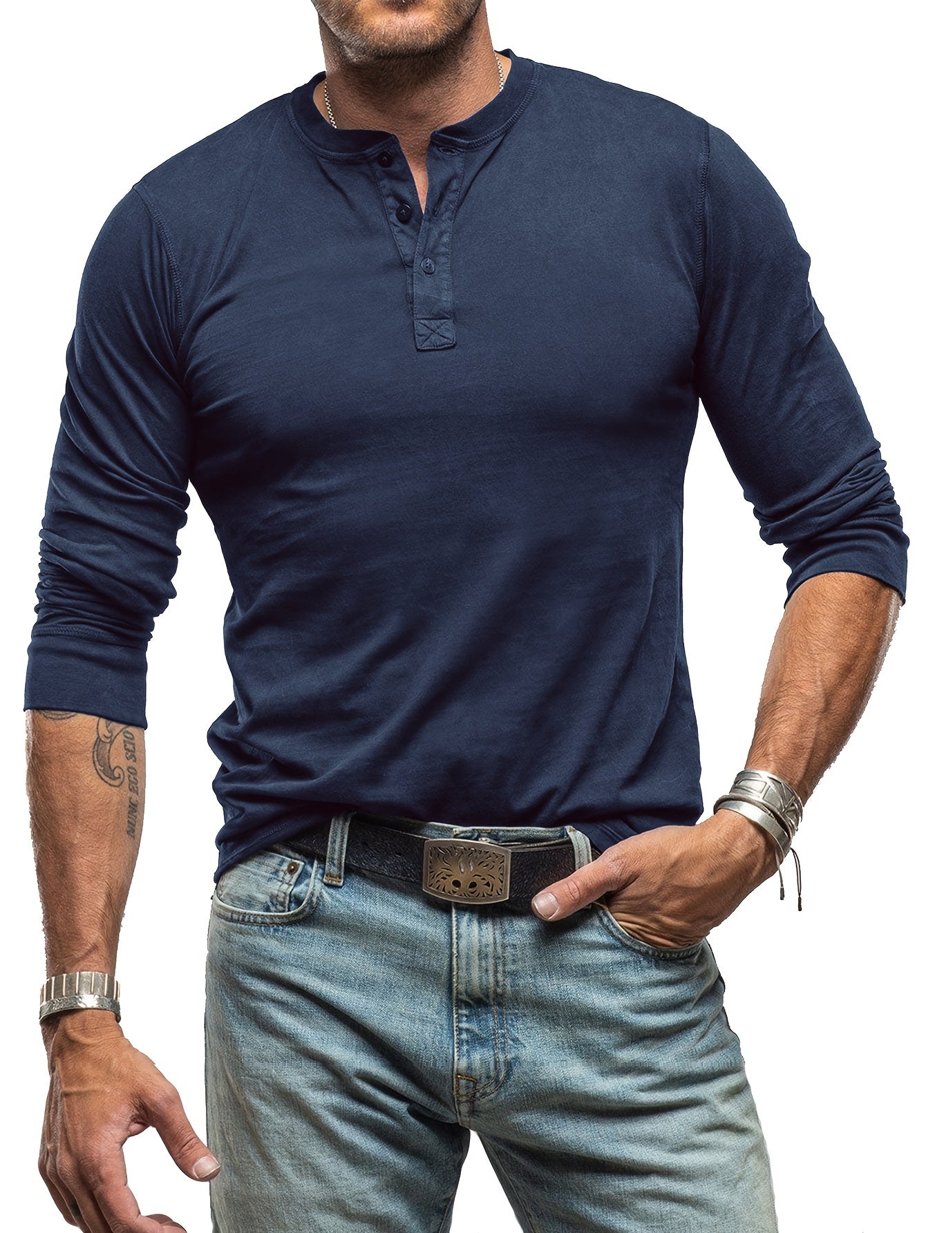 WW | Men's Vintage Style Long Sleeve Henley Shirt
