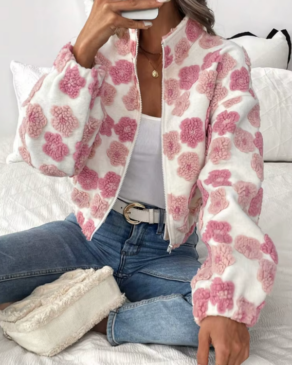WW | Cozy fleece jacket with candy floral pattern