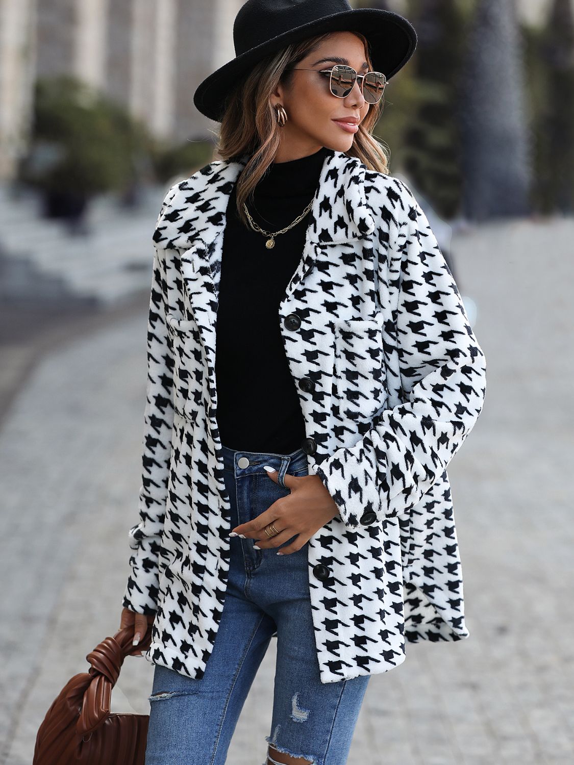 WW | Longline Coat - Classic Pattern - Soft Polyester Blend - Elegant Outerwear