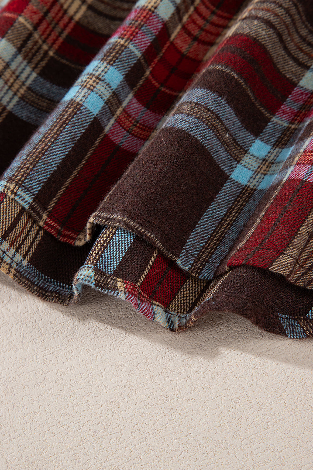WW | Fiery Red Plus-Size Plaid Kangaroo Pocket Drawstring Hoodie
