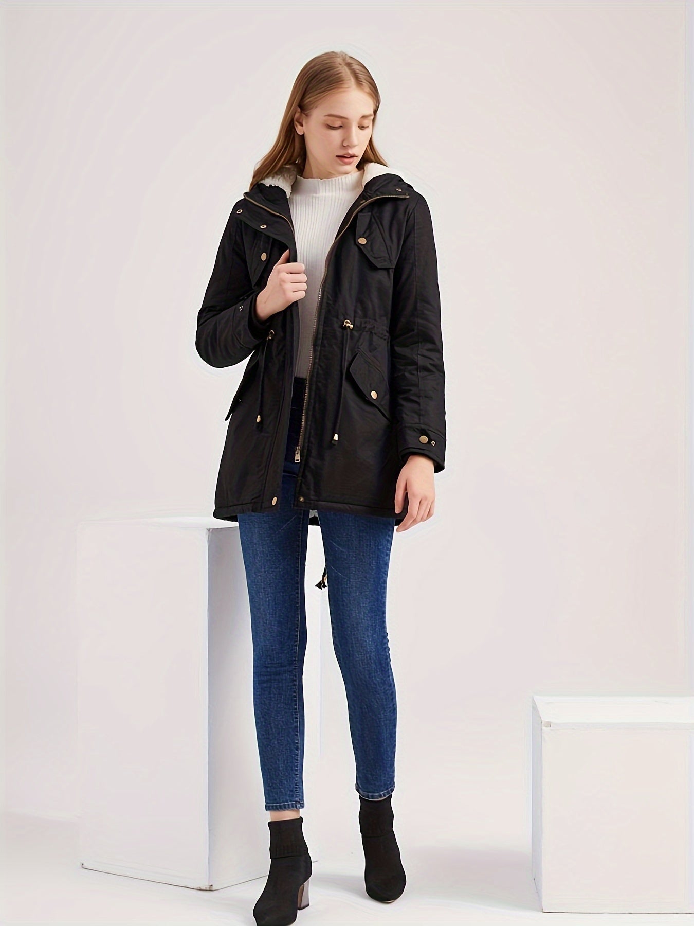 WW | halblange warme Fleece-Winterjacke für Damen - Perfekt für WW | Tage